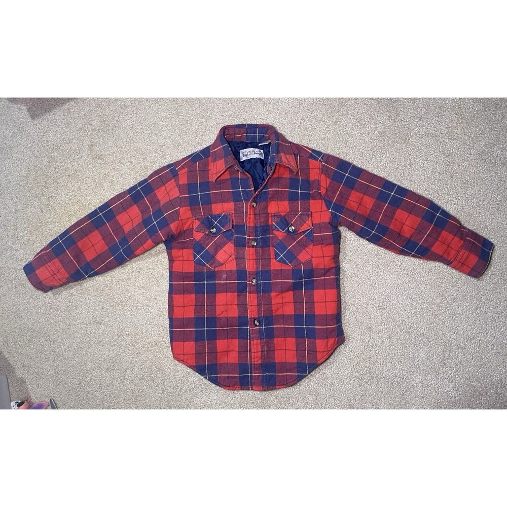Vintage Royal Knight Kids Red Plaid Quilted Lined Flannel Shirt Jacket Size 8